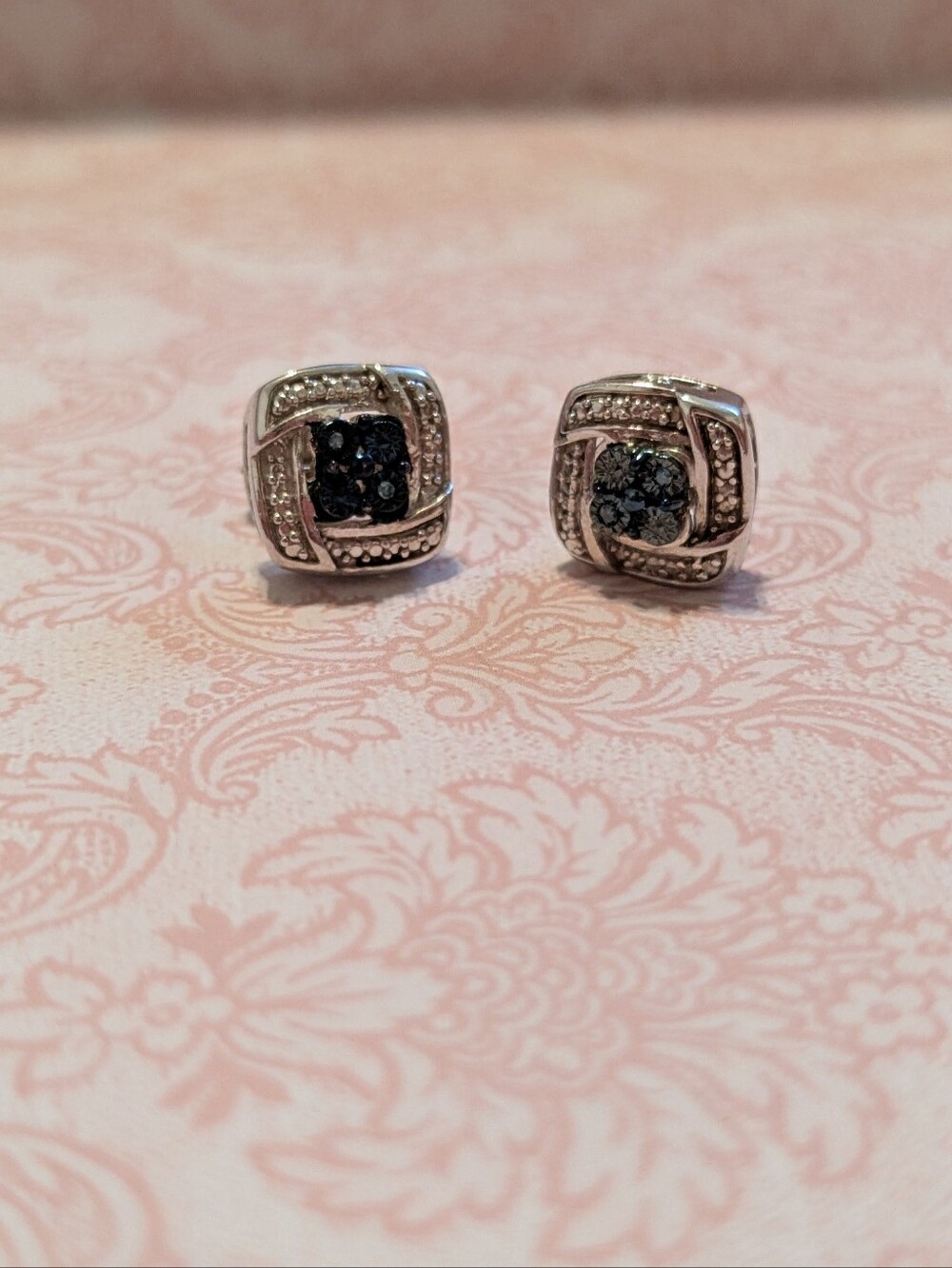 Silver and Blue Diamond Earrings